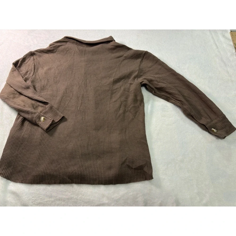 Womens Lightweight Waffle Knit‎ Shacket Brown Oversized Button Down XL NWT - Picture 8 of 12